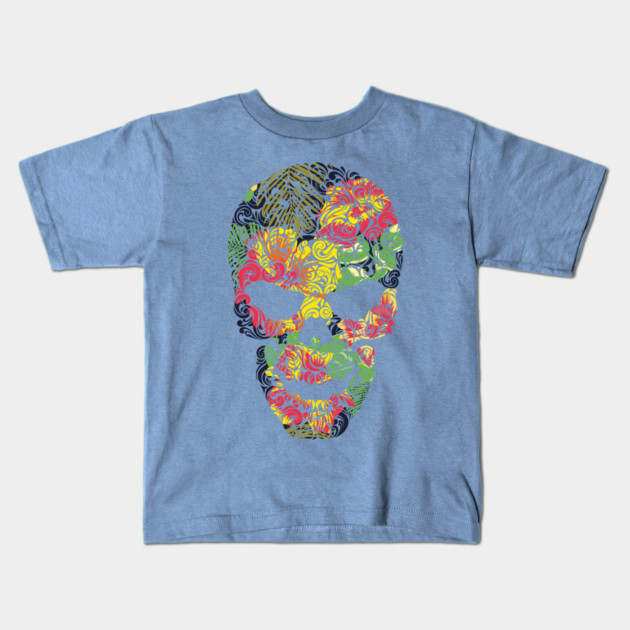 Tropical Floral Skull Kids T-Shirt by logiamerch