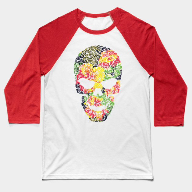 Tropical Floral Skull Baseball T-Shirt by logiamerch