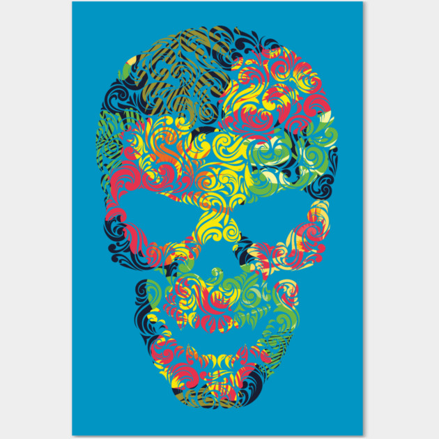 Tropical Floral Skull Wall Art by logiamerch