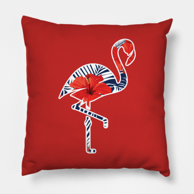 Tropical Flamingo Floral Blue Pillow by logiamerch