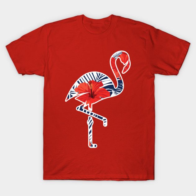 Tropical Flamingo Floral Blue T-Shirt by logiamerch
