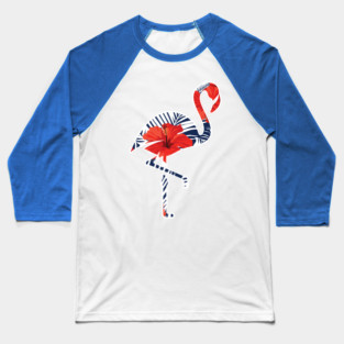 Tropical Flamingo Floral Blue Baseball T-Shirt