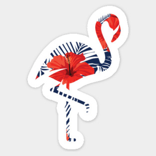 Tropical Flamingo Floral Blue Sticker
