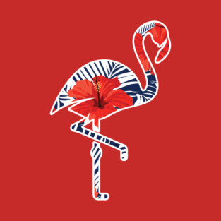 Tropical Flamingo Floral Blue T-Shirt