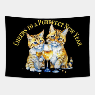 Purrfect New Year Cats Tapestry