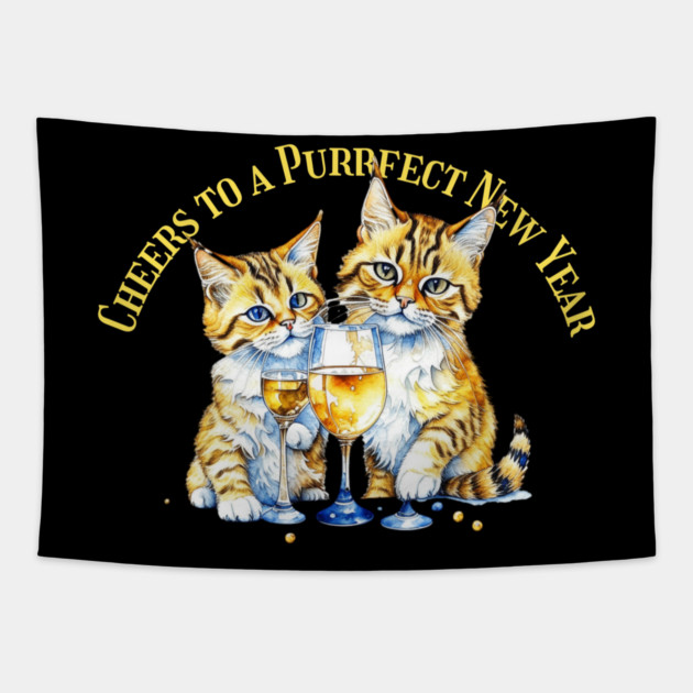 Purrfect New Year Cats Tapestry by HolidayBug