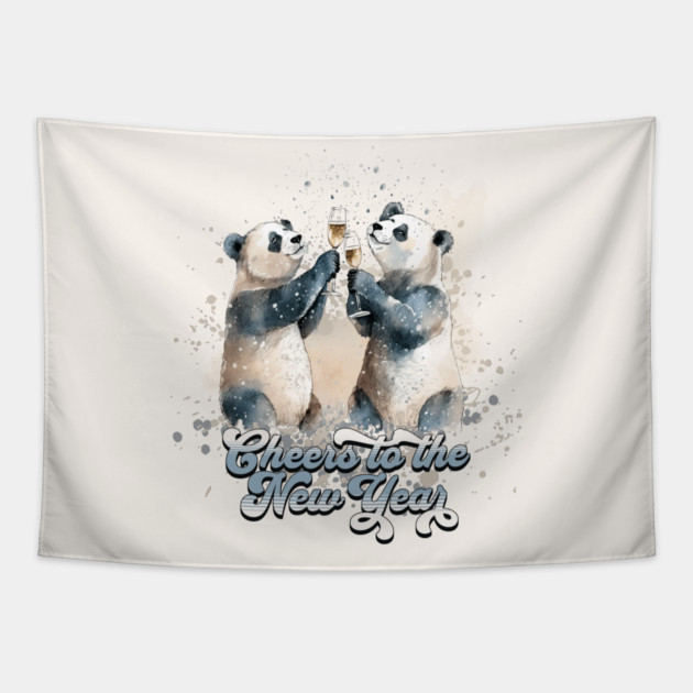 New Year Pandas Tapestry by HolidayBug