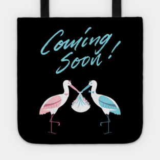 Mother's To Be, New Moms, Baby Announcement Cute, Storks, Coming Soon Design Tote