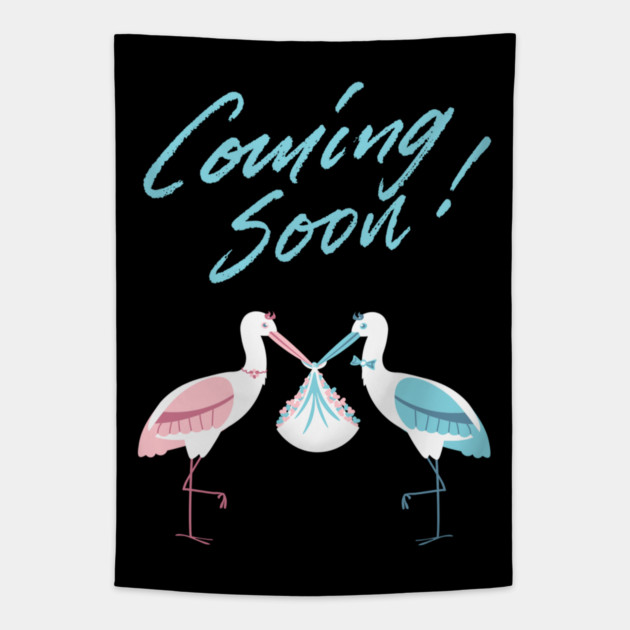 Mother's To Be, New Moms, Baby Announcement Cute, Storks, Coming Soon Design Tapestry by BirdsnStuff