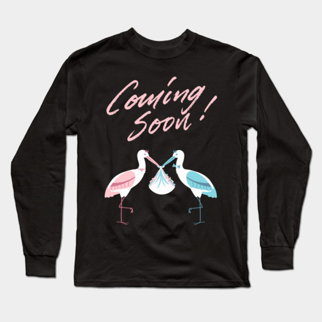 Mother's To Be, New Moms, Baby Announcement Cute, Storks, Coming Soon Design Long Sleeve T-Shirt by BirdsnStuff