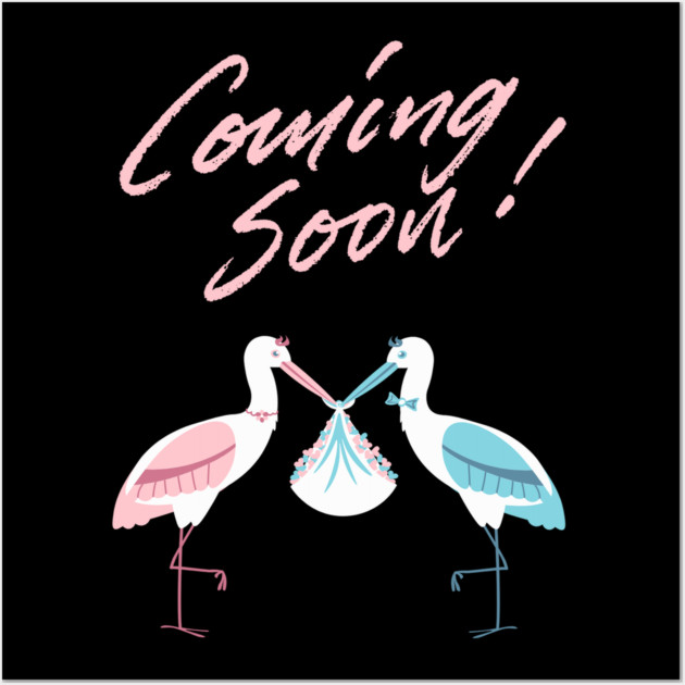 Mother's To Be, New Moms, Baby Announcement Cute, Storks, Coming Soon Design Wall Art by BirdsnStuff