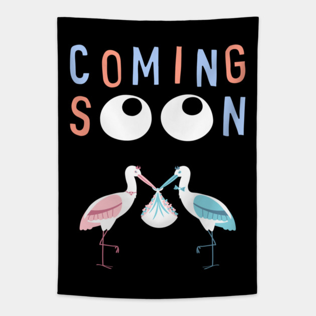 Mother's To Be, New Moms, Baby Announcement Cute, Storks, Coming Soon Design Tapestry by BirdsnStuff