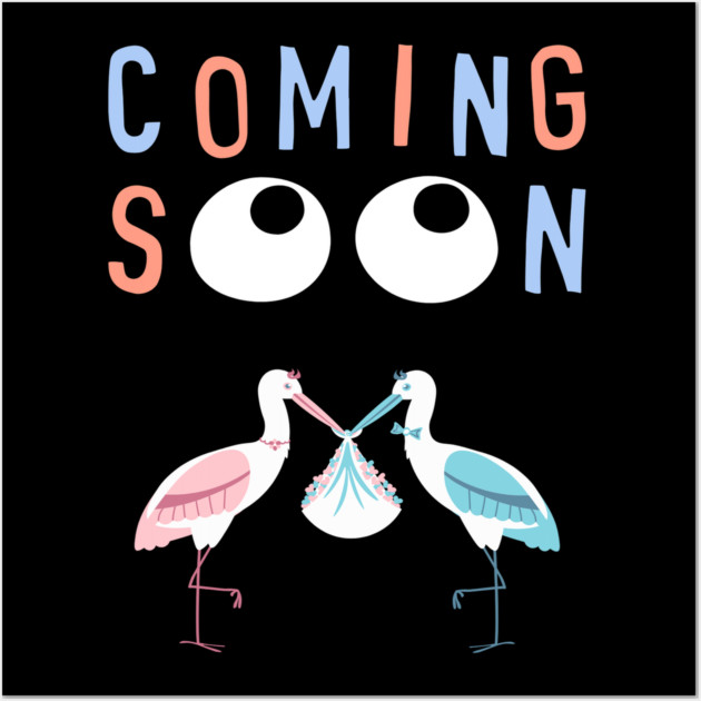 Mother's To Be, New Moms, Baby Announcement Cute, Storks, Coming Soon Design Wall Art by BirdsnStuff