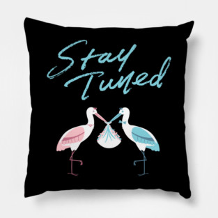 Mother's To Be, New Moms, Baby Announcement Cute, Storks, Stay Tuned  Design Pillow