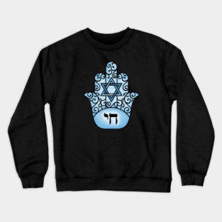 Blue Hamsa Chai Sign Crewneck Sweatshirt