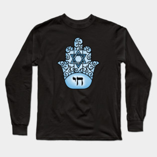 Blue Hamsa Chai Sign Long Sleeve T-Shirt
