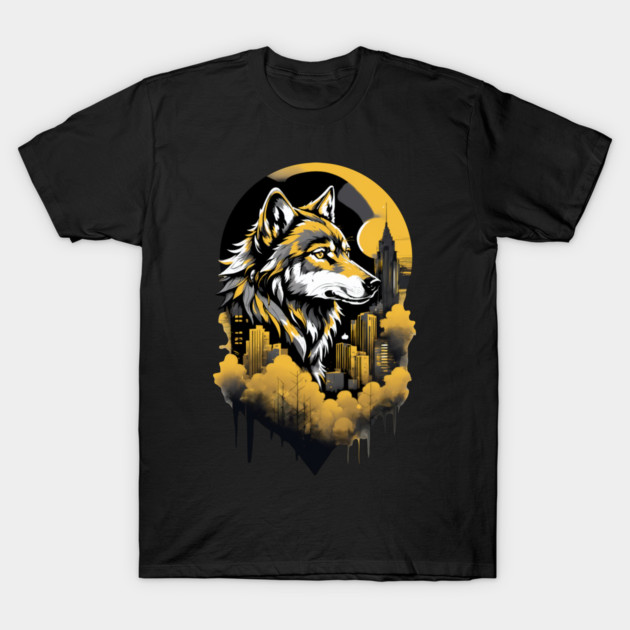 Black & Gold Urban Wolf Shirt T-Shirt by WolfMerrik