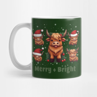 Cute Highland Cow Christmas Merry and Bright, Scottish, Cow Xmas Farmer, Christmas sweater with cute Highland Cow Mug