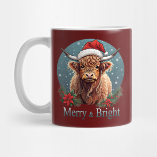 Highland Cow Christmas Merry and Bright, Scottish, Cow Xmas Farmer, Christmas sweater with cute Highland Cow Mug