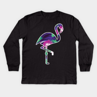 Tropical Flamingo Floral Purple Kids Long Sleeve T-Shirt