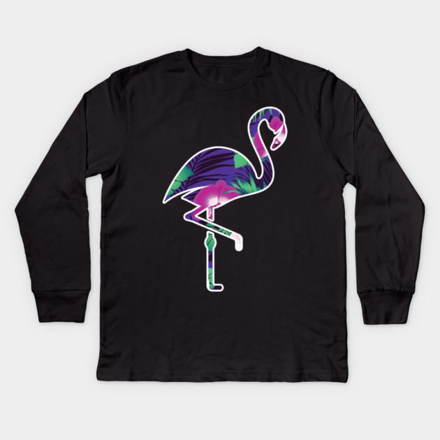 Tropical Flamingo Floral Purple Kids Long Sleeve T-Shirt by logiamerch