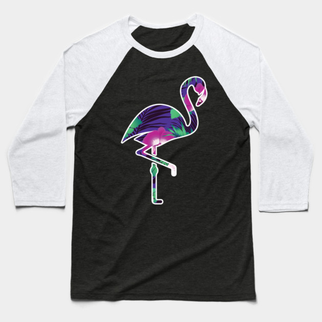 Tropical Flamingo Floral Purple Baseball T-Shirt by logiamerch