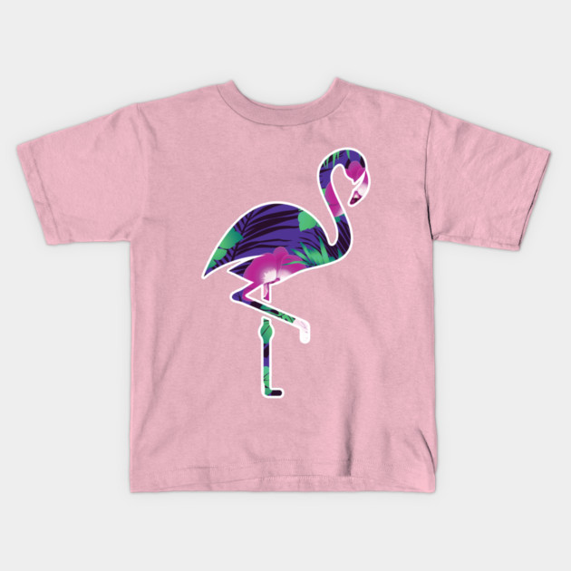 Tropical Flamingo Floral Purple Kids T-Shirt by logiamerch