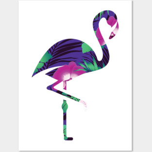 Tropical Flamingo Floral Purple Posters and Art
