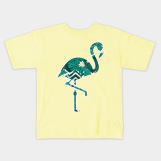 Tropical Floral Flamingo Blue Kids T-Shirt