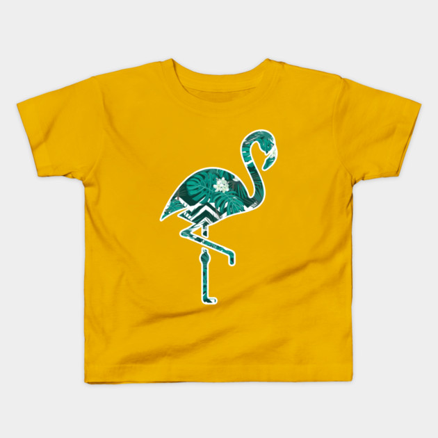 Tropical Floral Flamingo Blue Kids T-Shirt by logiamerch