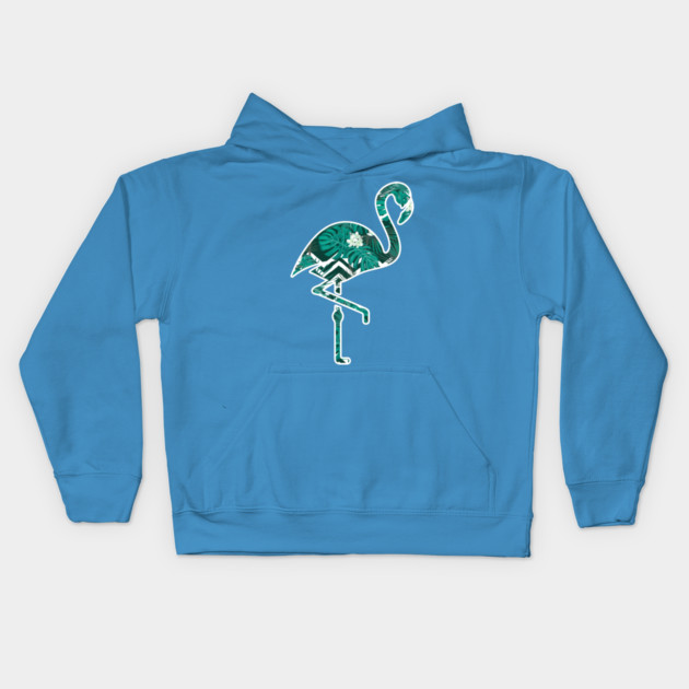 Tropical Floral Flamingo Blue Kids Hoodie by logiamerch