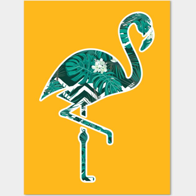 Tropical Floral Flamingo Blue Wall Art by logiamerch