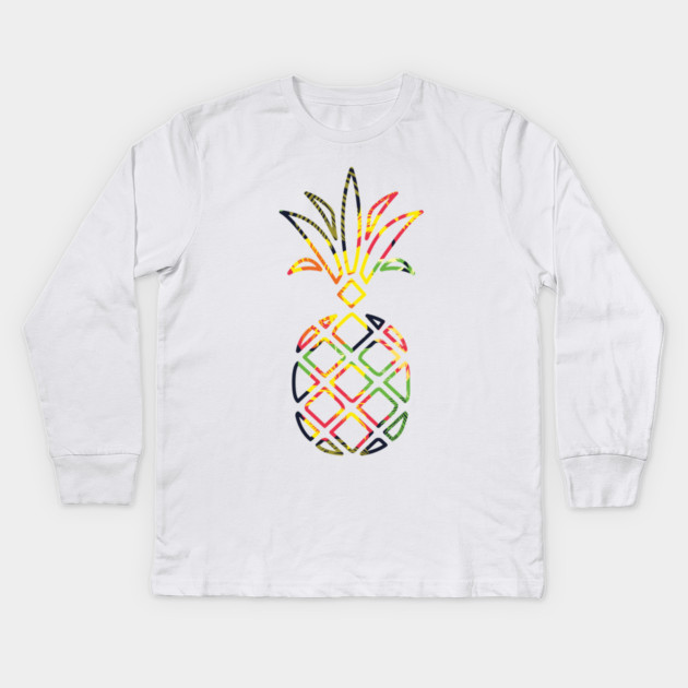 Tropical Pineapple Geometric Kids Long Sleeve T-Shirt by logiamerch