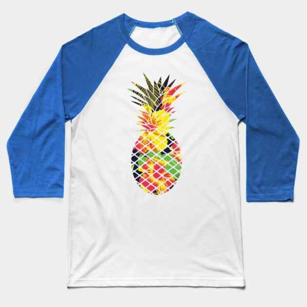Tropical Pineapple Geometric Floral Baseball T-Shirt by logiamerch
