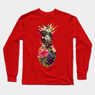 Tropical Geometric Pineapple Dark Blue Floral Long Sleeve T-Shirt
