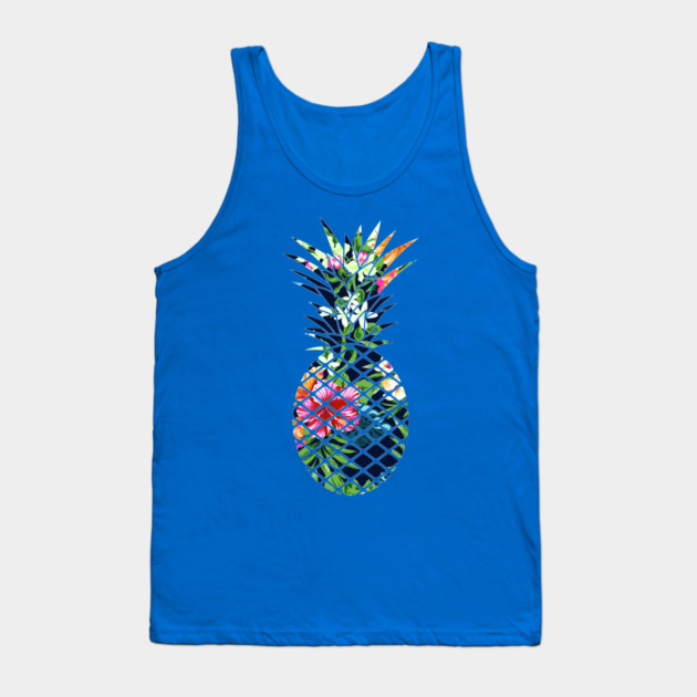Tropical Geometric Pineapple Dark Blue Floral Tank Top by logiamerch