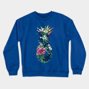 Tropical Geometric Pineapple Dark Blue Floral Crewneck Sweatshirt