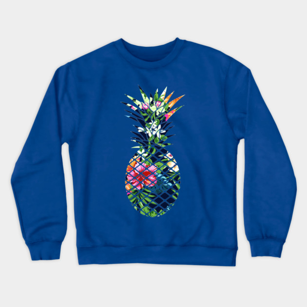 Tropical Geometric Pineapple Dark Blue Floral Crewneck Sweatshirt by logiamerch