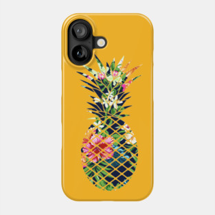 Tropical Geometric Pineapple Dark Blue Floral Phone Case