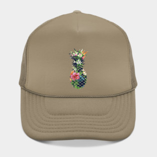 Tropical Geometric Pineapple Dark Blue Floral Hat