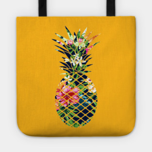 Tropical Geometric Pineapple Dark Blue Floral Tote