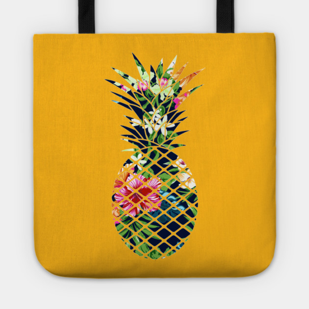 Tropical Geometric Pineapple Dark Blue Floral Tote by logiamerch