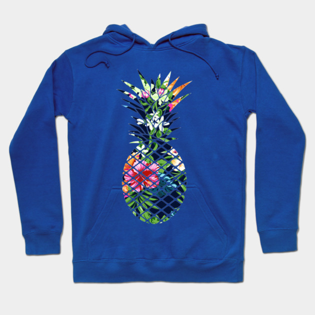 Tropical Geometric Pineapple Dark Blue Floral Hoodie by logiamerch