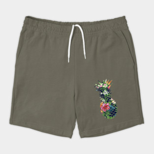 Tropical Geometric Pineapple Dark Blue Floral Shorts