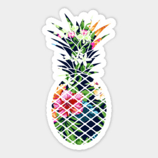 Tropical Geometric Pineapple Dark Blue Floral Sticker