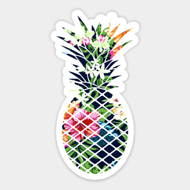 Tropical Geometric Pineapple Dark Blue Floral Sticker by logiamerch
