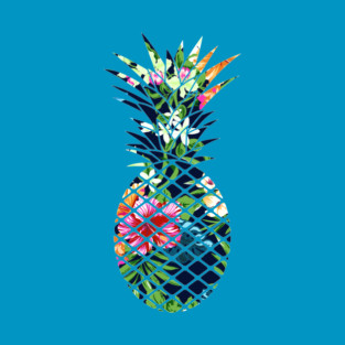 Tropical Geometric Pineapple Dark Blue Floral T-Shirt