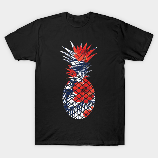 Tropical Floral Geometric Pineapple Red Blue T-Shirt by logiamerch