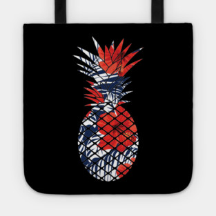 Tropical Floral Geometric Pineapple Red Blue Tote