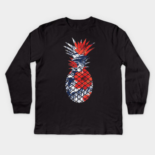 Tropical Floral Geometric Pineapple Red Blue Kids Long Sleeve T-Shirt